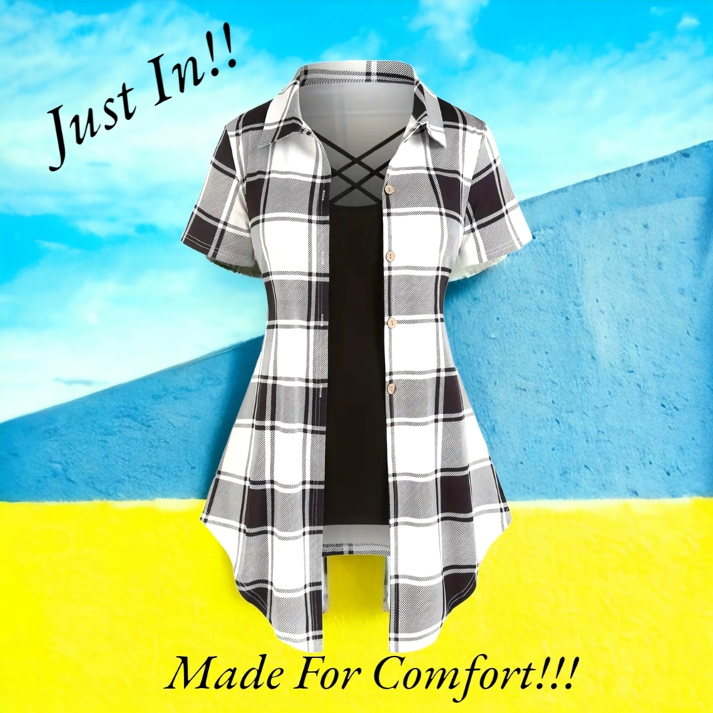 NWT!! Trendy Black and White Plaid Outfit with Black Cami Tank Top!!๐คโ ๏ธ๐ค - Picture 6 of 16